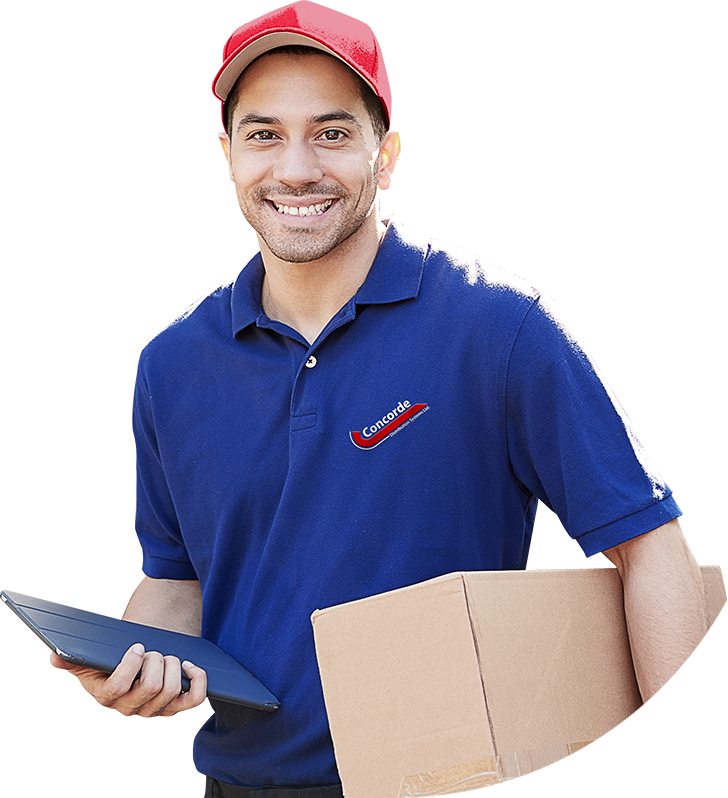 Concorde truck driver holding package and iPad